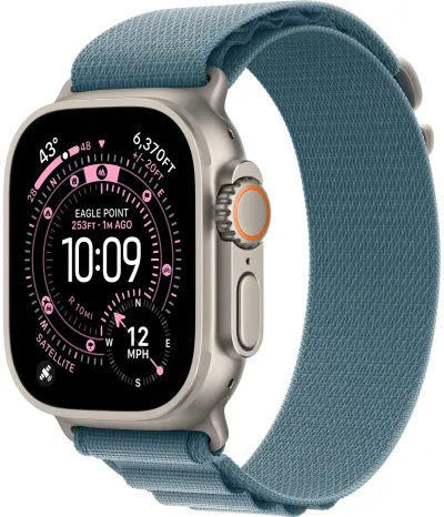 Apple Watch Ultra 3 49 мм, корпус из натурального титана, ремешок Alpine нежно-голубого цвета, размер M